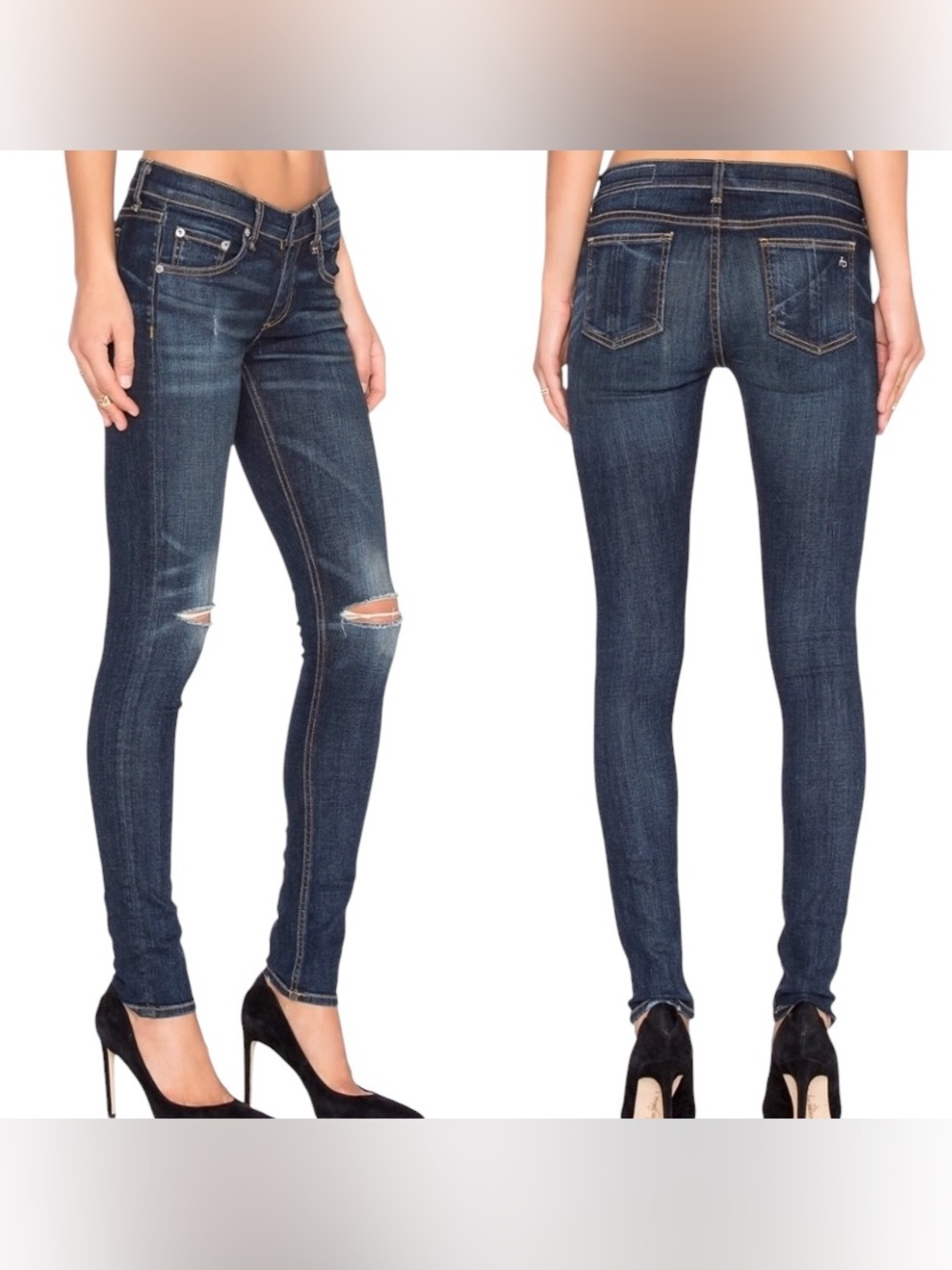 Rag & Bone Distressed Skinny Jeans Womenโs Blue Denim Sz 27